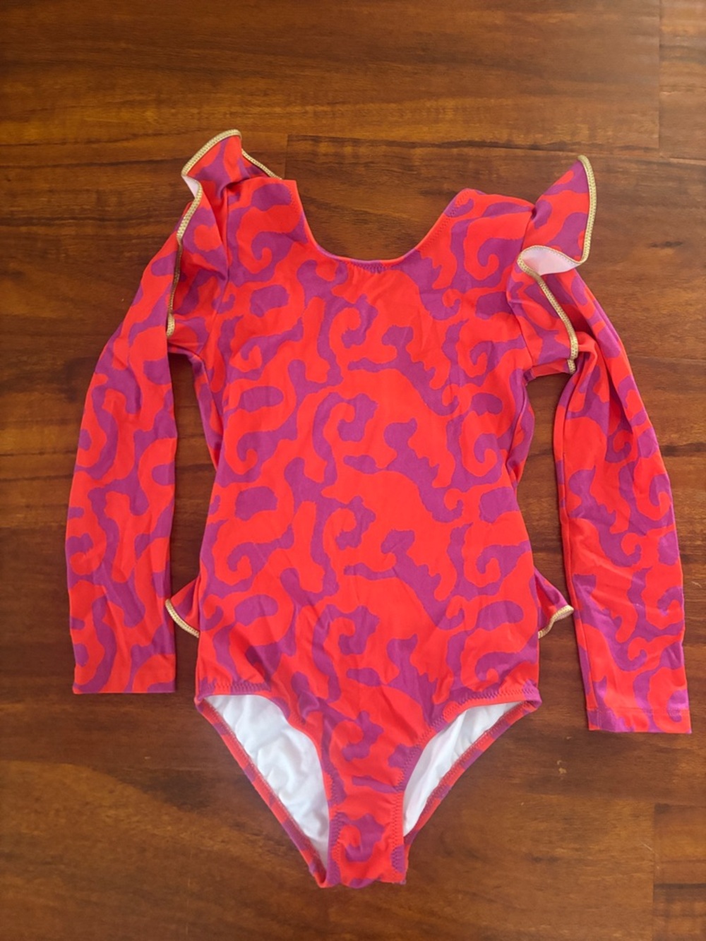 Kids Long Sleeve One-Piece Swimsuit - Pink & Red